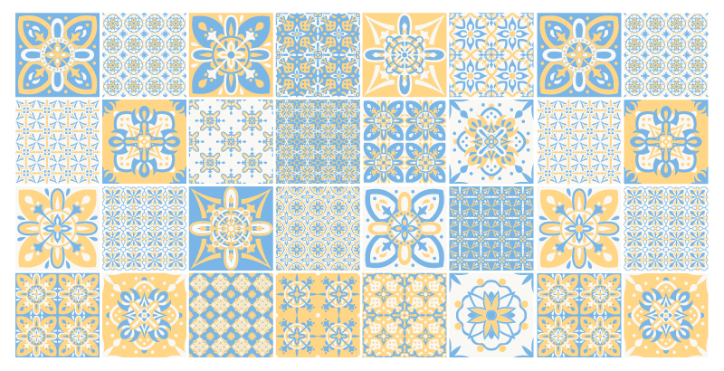 Blue yellow tiles kitchen vinyl rug - TenStickers