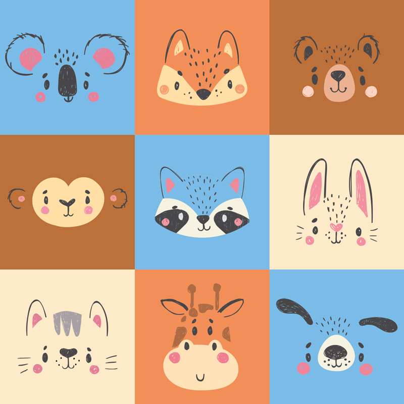 Baby animals tiles kids vinyl rug - TenStickers