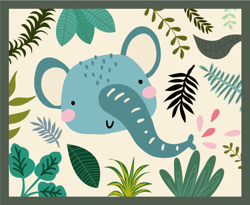 Elephant illustration nursery vinyl rug - TenStickers