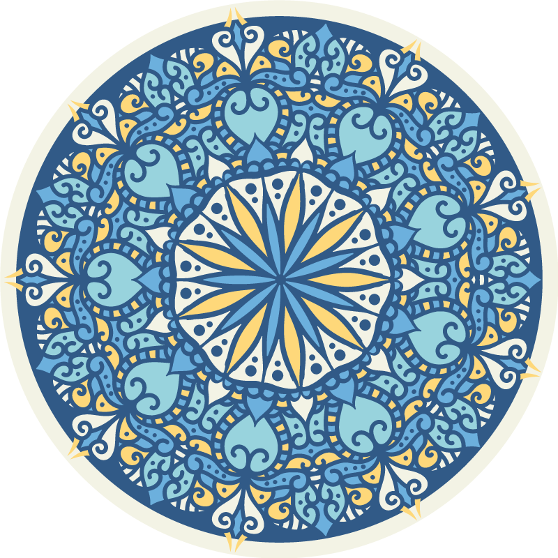 Intricate blue motif mandala vinyl rug - TenStickers
