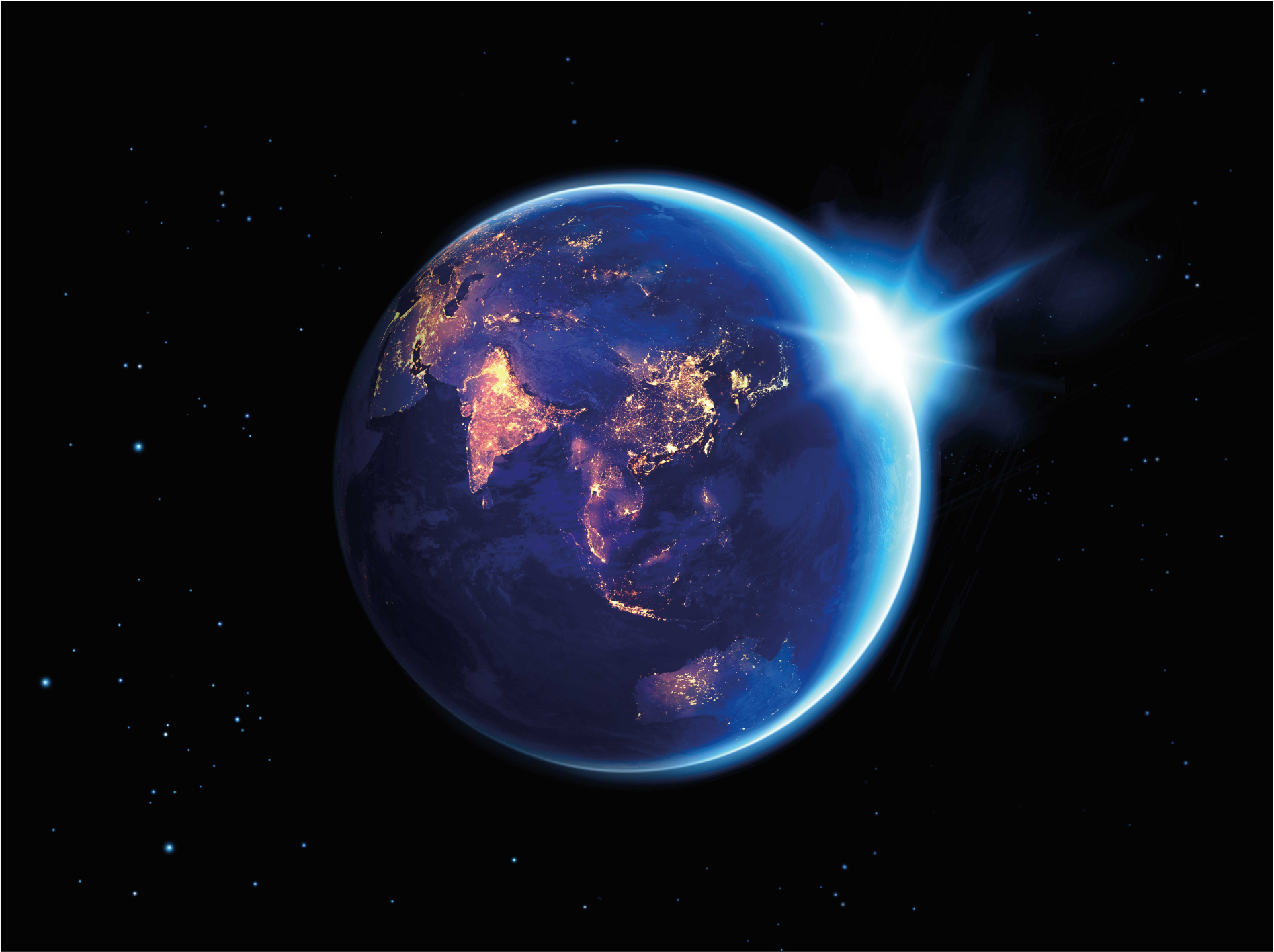 Earth surrounded by blue light living room rug - TenStickers