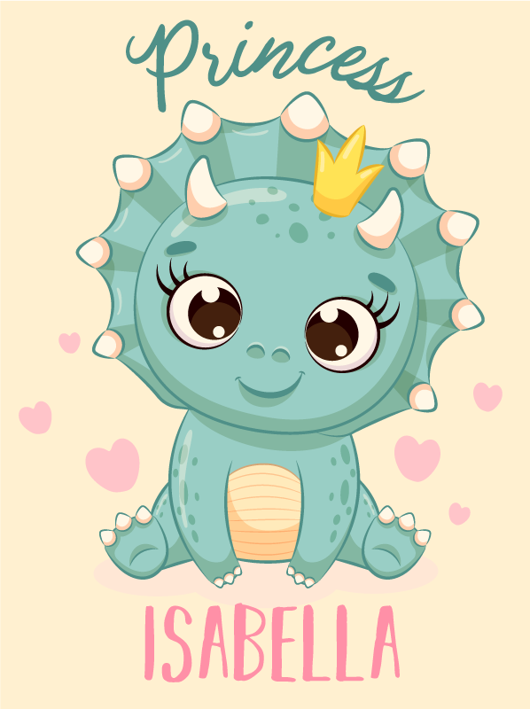 Dinosaur princess with name kids vinyl rug - TenStickers
