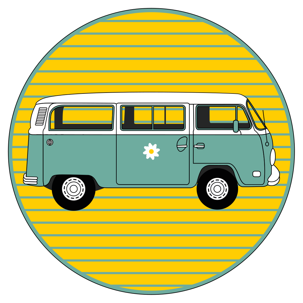 VINTAGE VAN WITH DAISY star vinyl rug - TenStickers