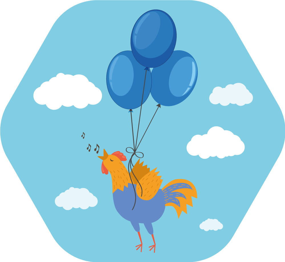Cheerful Rooster Balloons kids vinyl rug - TenStickers