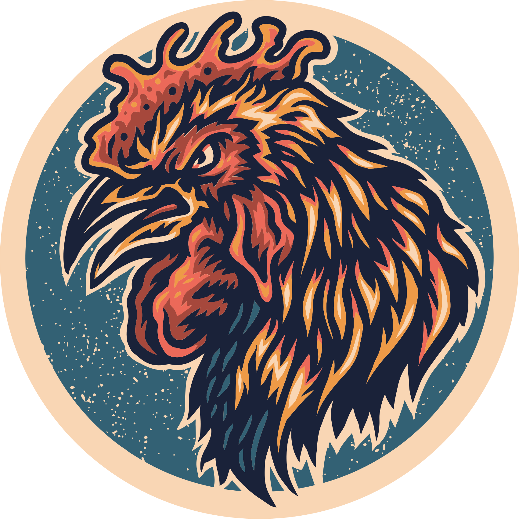 Rooster Head Illustration teen vinyl rug - TenStickers