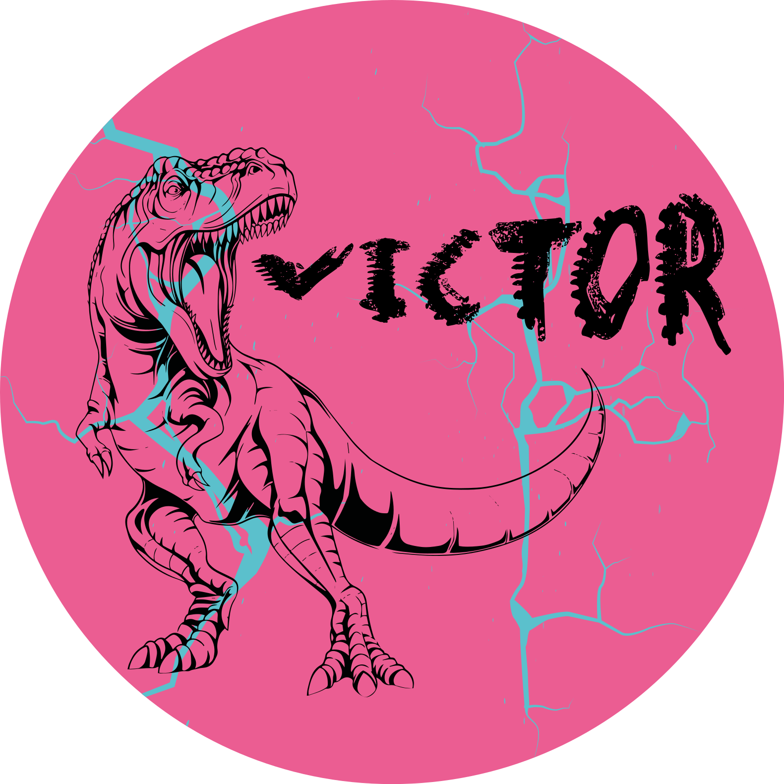 Pink T-Rex with name kids vinyl rug - TenStickers