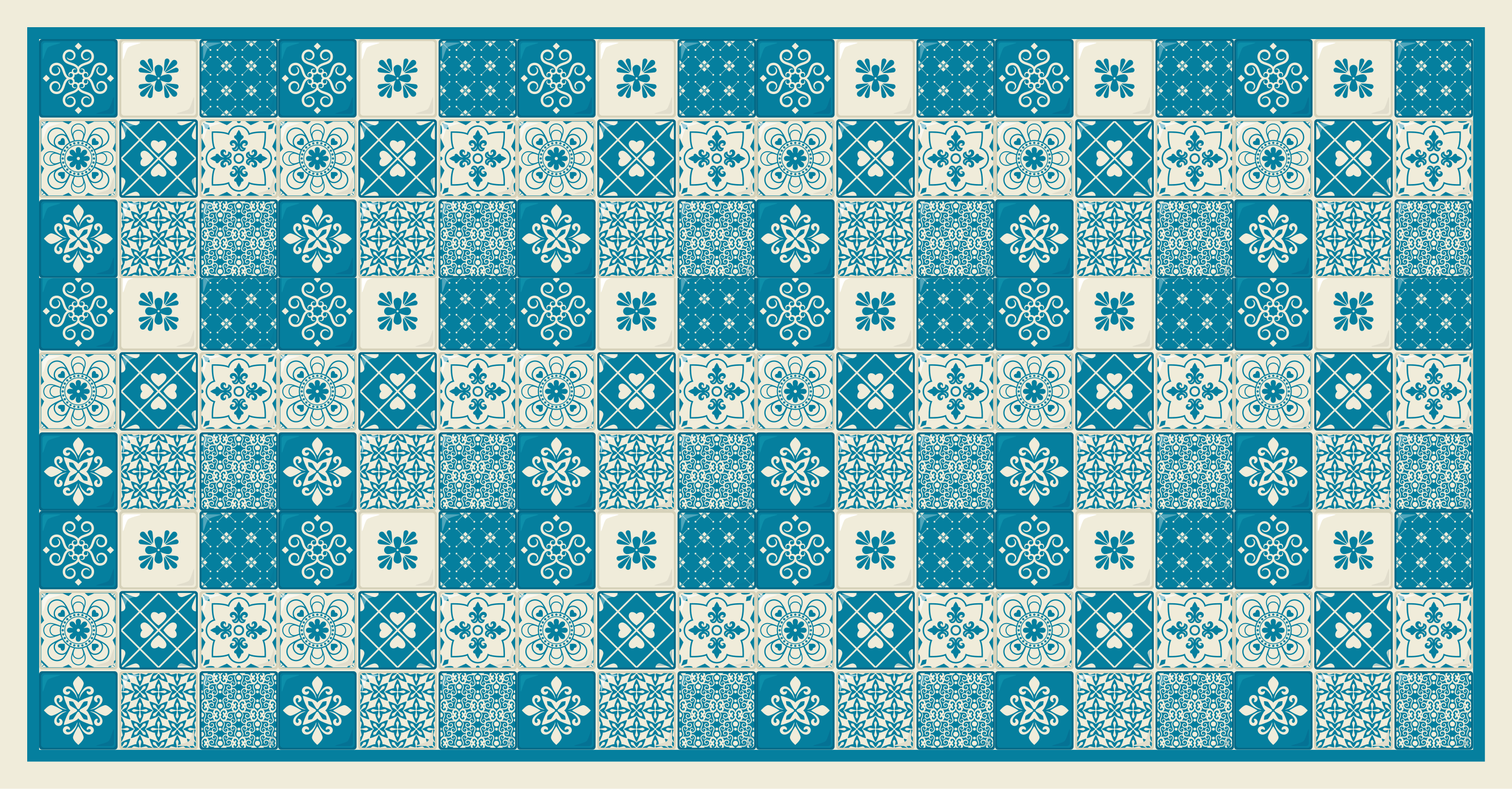 Patterned blue  mosaic tile vinyl rug - TenStickers