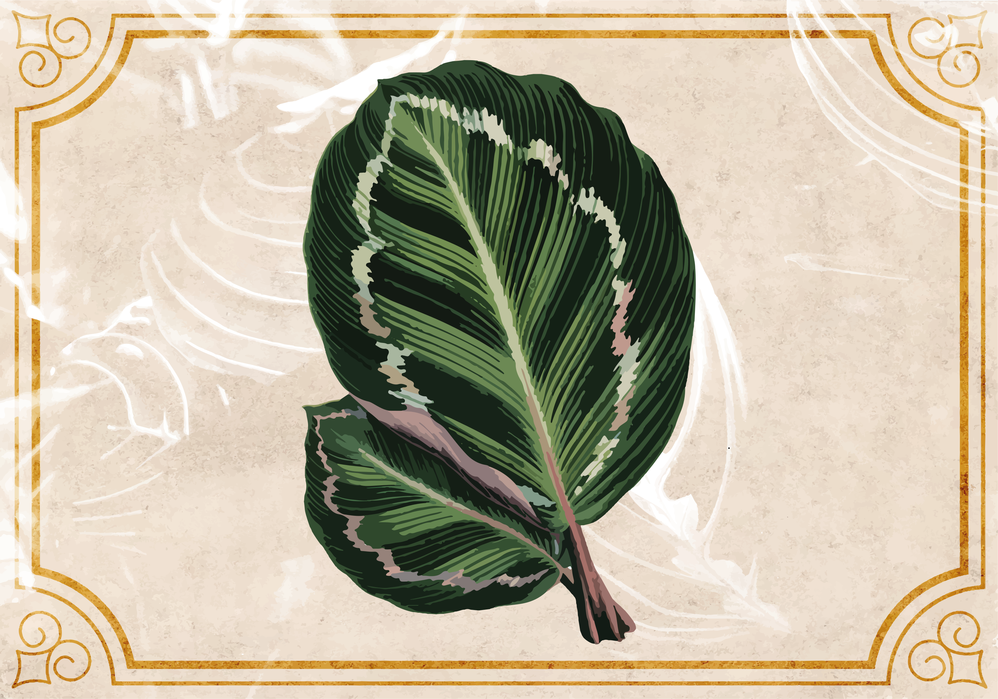 Leaf Motif Elegance nature vinyl rug - TenStickers