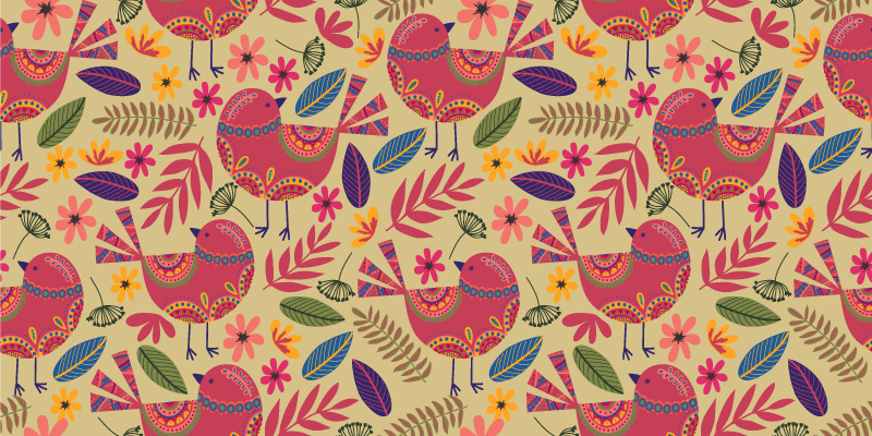 Colorful Bird Motifs floral vinyl rug - TenStickers