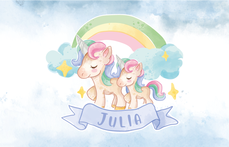 Unicorn family illustration kids vinyl rug - TenStickers