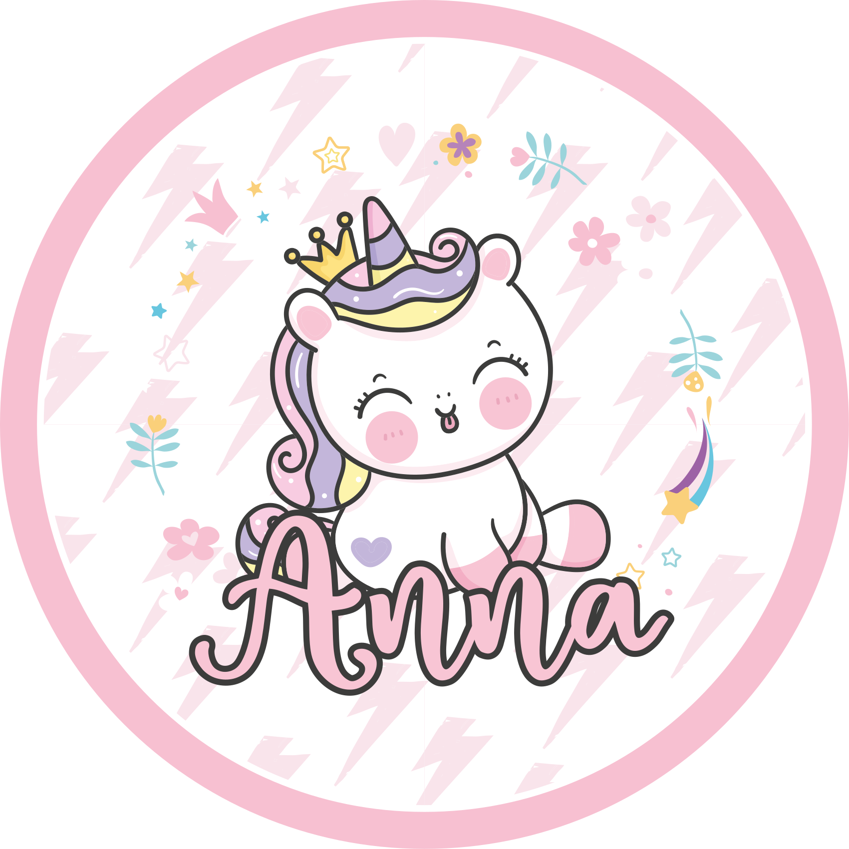 Baby unicorn with name kids vinyl rug - TenStickers