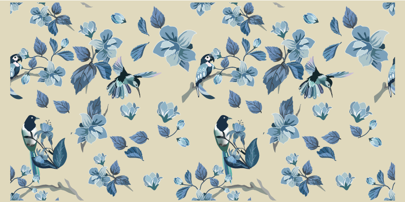 Floral vinyl rug with blue floral accents - TenStickers