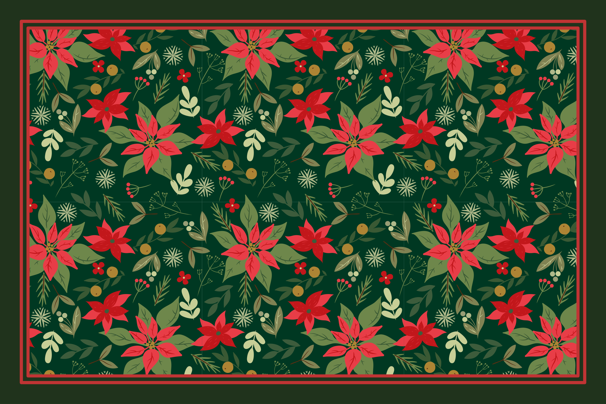 Festive Poinsettia Pattern Christmas carpet runner - TenStickers