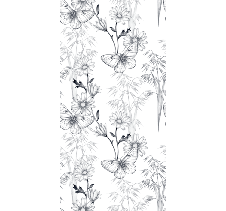 Butterflies wallpaper with black floral pattern - TenStickers