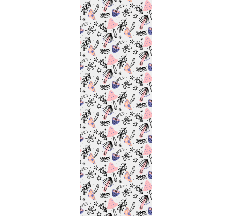 Nature wallpaper with classic mushrooms and flowers - TenStickers