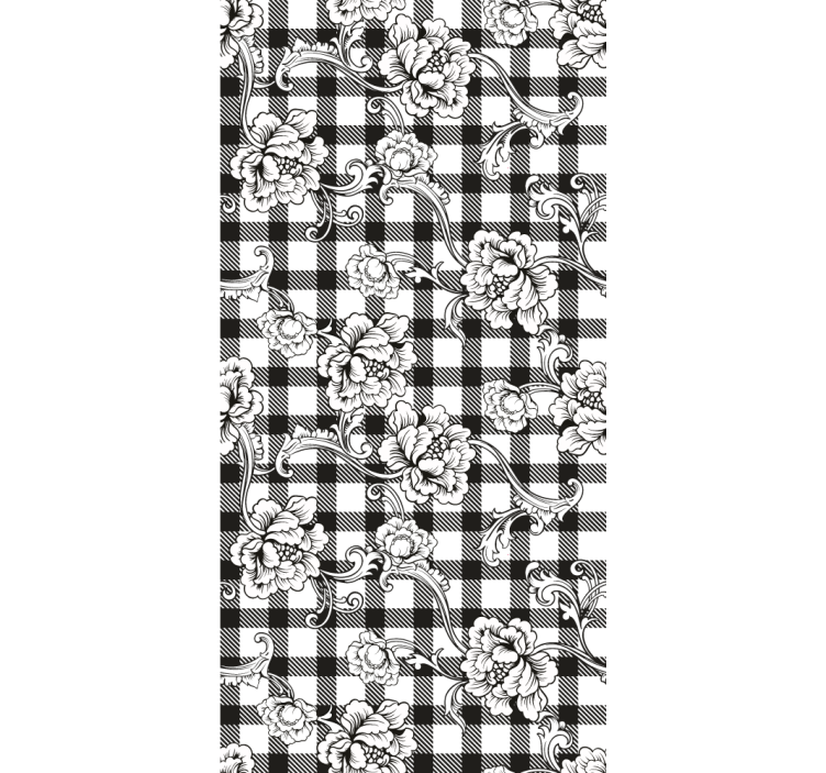 Floral on checked pattern wall paper in bedroom - TenStickers