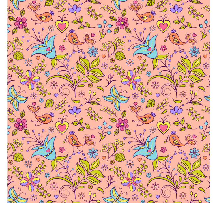 Nature wallpaper flora design with birds and butterflies - TenStickers