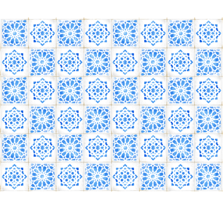 Tile effect wallpaper with detailed blue designs - TenStickers