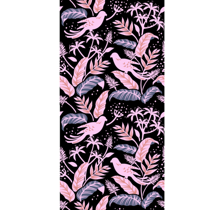Wallpaper childrens room with black and pink birds - TenStickers
