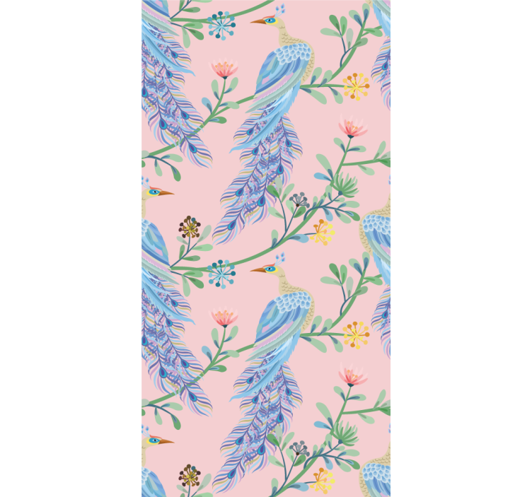 Wallpaper childrens room birds in a pink paradise - TenStickers