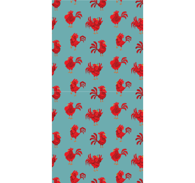 Wallpaper childrens room red roosters on blue - TenStickers