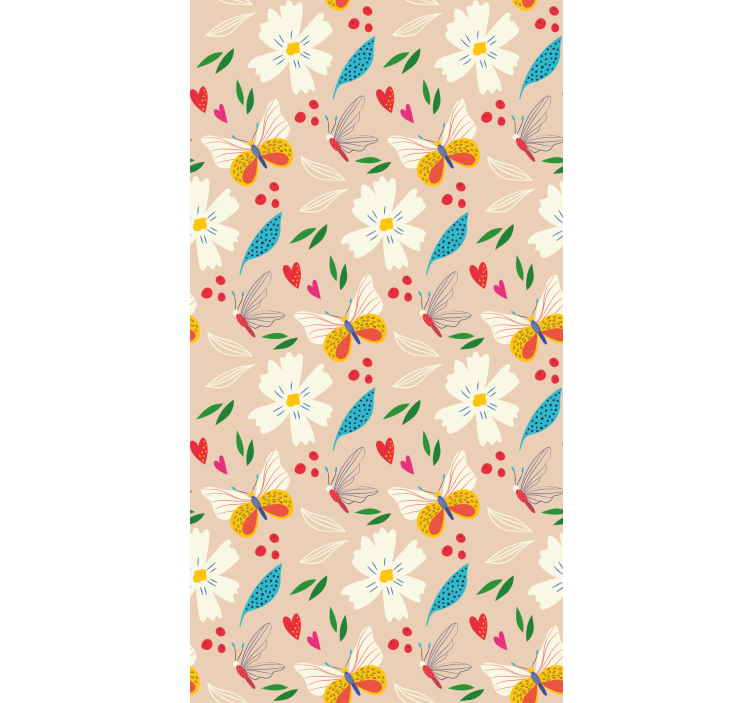 Butterflies wallpaper with floral design on beige - TenStickers