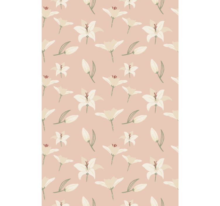 Hallway wallpaper white lily on nude floral pattern - TenStickers