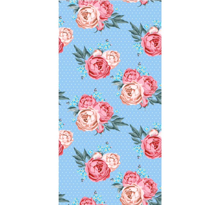 Hallway wallpaper with blue blooming pink roses - TenStickers