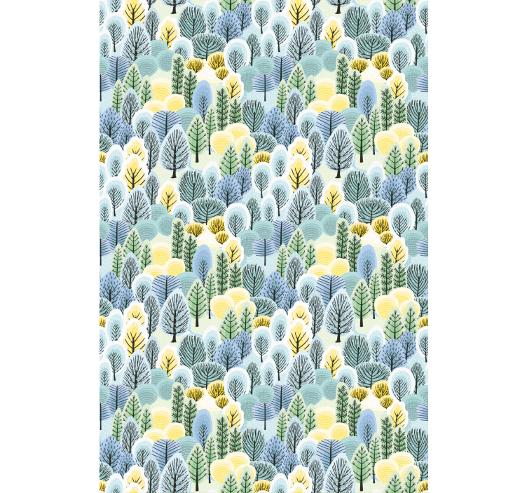 Nordic wallpaper featuring green and yellow trees - TenStickers
