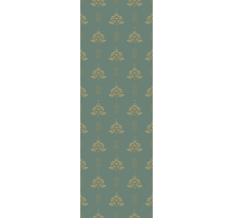 Classic wallpaper teal art nouveau pattern with gold flowers - TenStickers