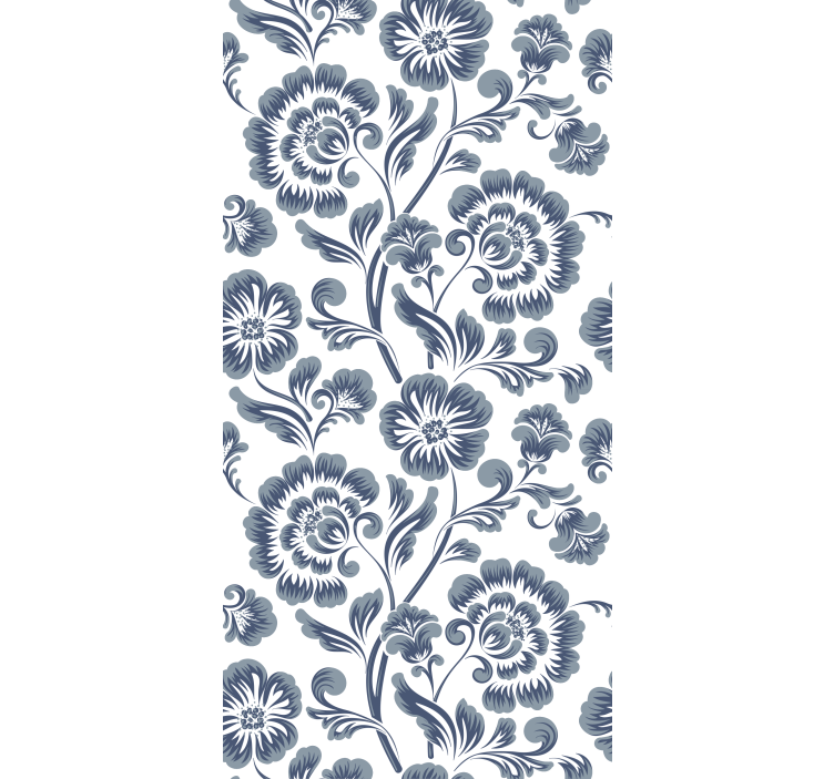 Classic wallpaper blue flowers on white background - TenStickers