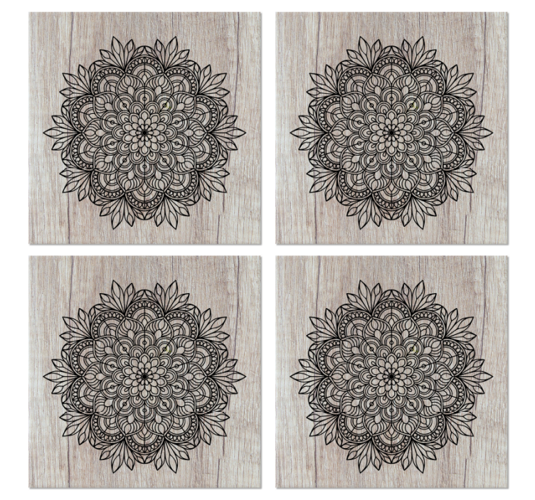 Tile effect wallpaper black mandala on wood - TenStickers