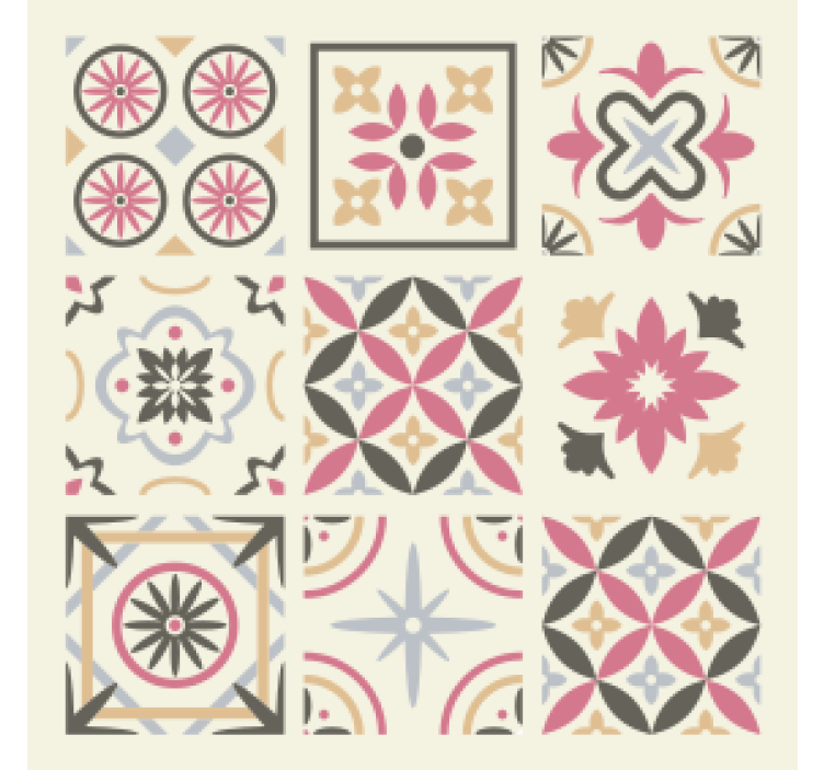 Tile effect wallpaper with geometric floral design - TenStickers