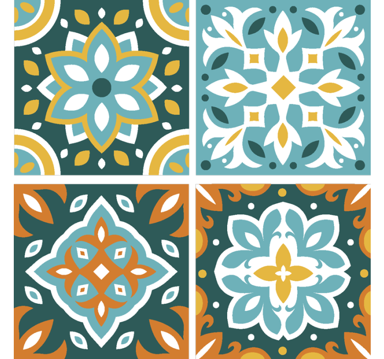 Tile effect wallpaper with intricate floral designs - TenStickers
