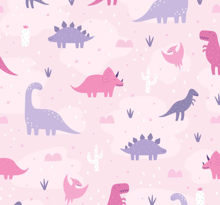 Dinosaurs wallpaper with a pink background - TenStickers