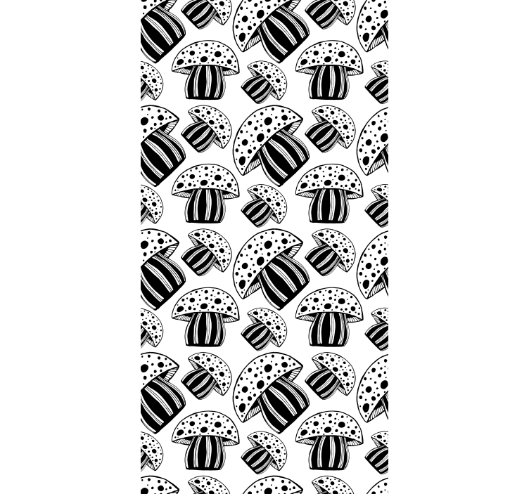 Contemporary wallpaper black and white ethnic mushrooms - TenStickers