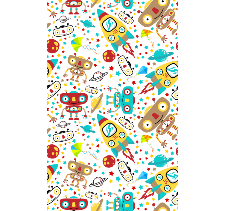 Wallpaper childrens room rocket robots adventure - TenStickers