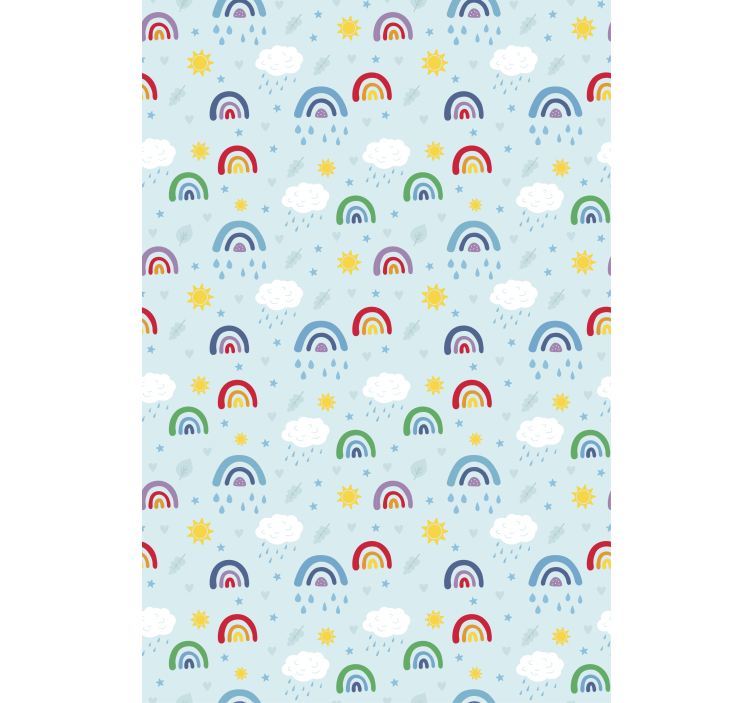 Wallpaper childrens room blue rainbows and clouds - TenStickers