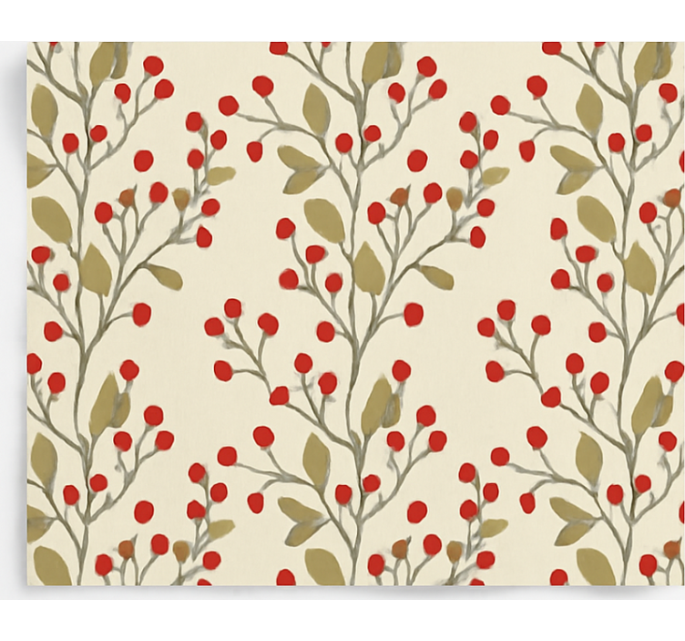 Wallpaper for dining area berries floral leaves - TenStickers