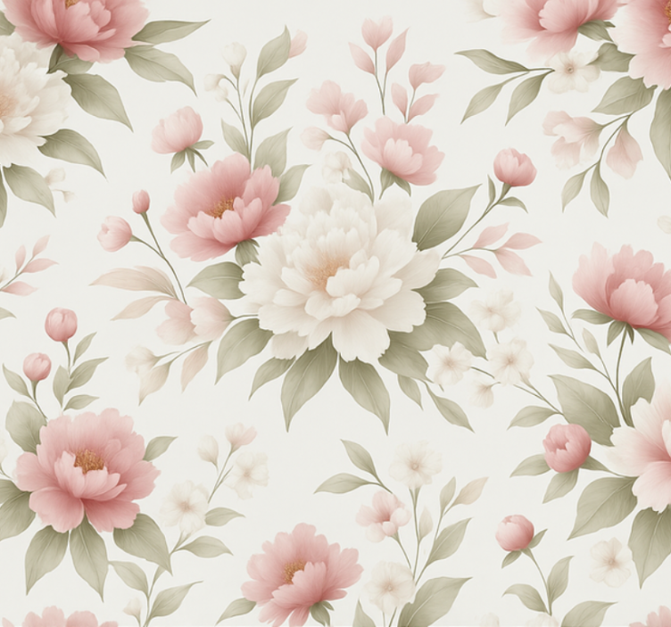Living area wallpaper white pink peony floral - TenStickers