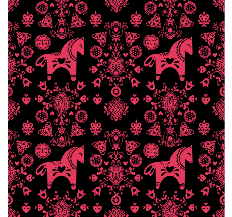 Floral wallpaper with folkloric horse design - TenStickers