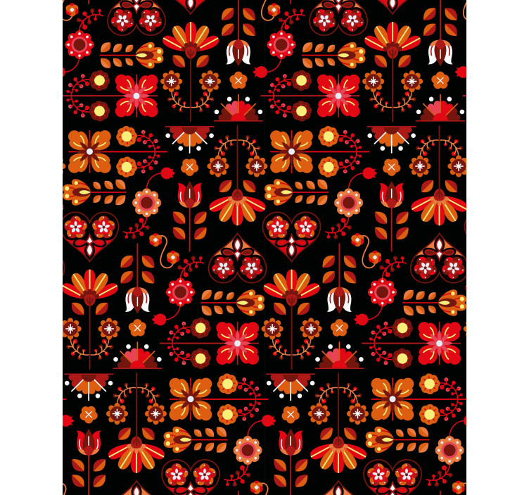 Floral wallpaper with red ethnic folk design - TenStickers