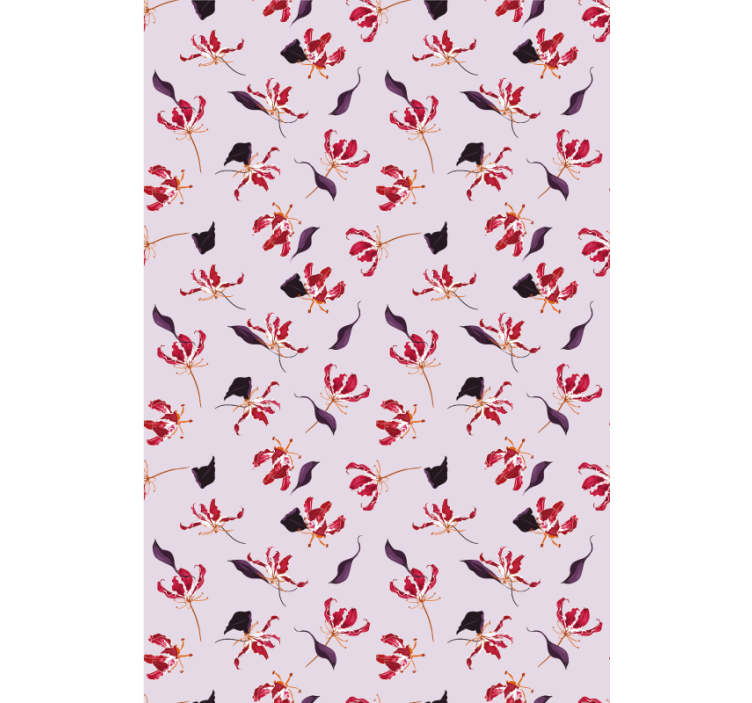Floral wallpaper with hand drawn red lily design - TenStickers