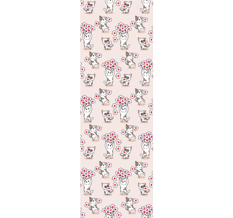 Cats with heart icons pattern wall paper in bedroom - TenStickers