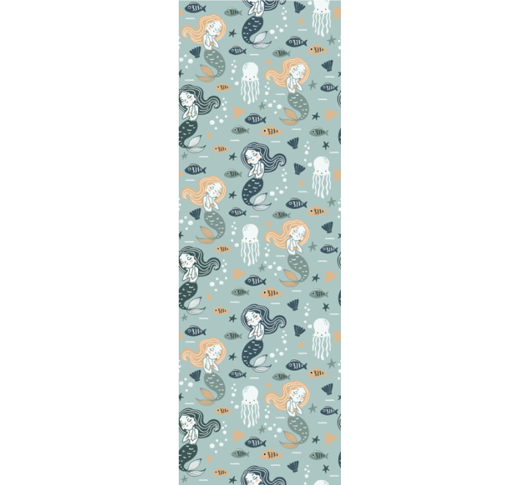 Blue magic mermaid pattern wall paper in bedroom - TenStickers