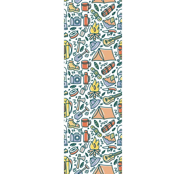 Hand drawn mountains and camping decor wall paper in bedroom - TenStickers