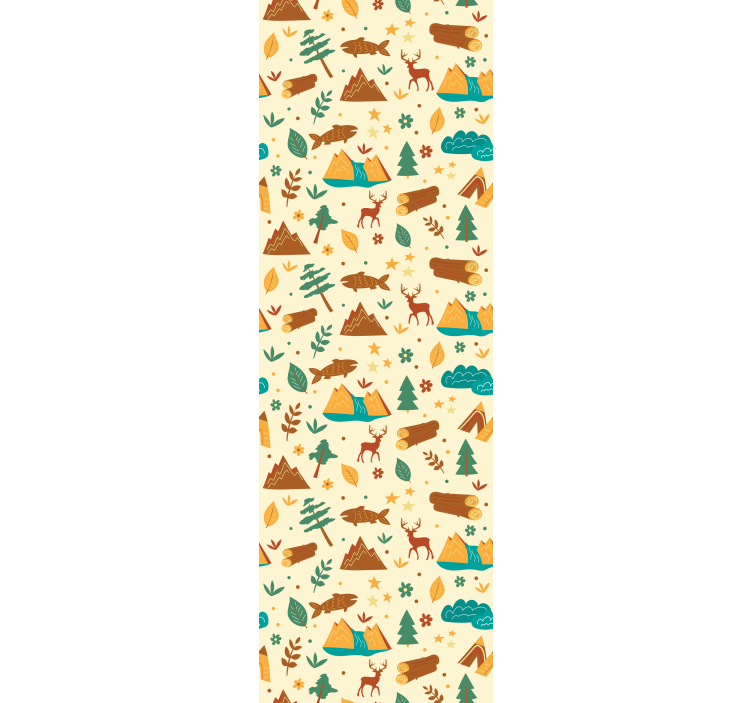 Hand drawn camping scenes wall paper in bedroom - TenStickers