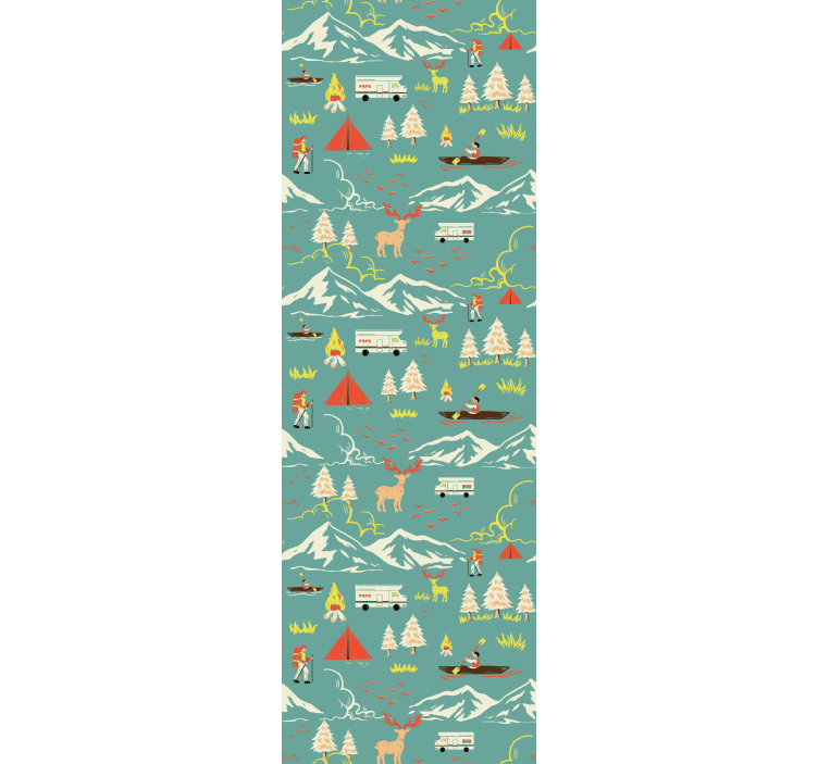 Camping guy trees and route wall paper in bedroom - TenStickers