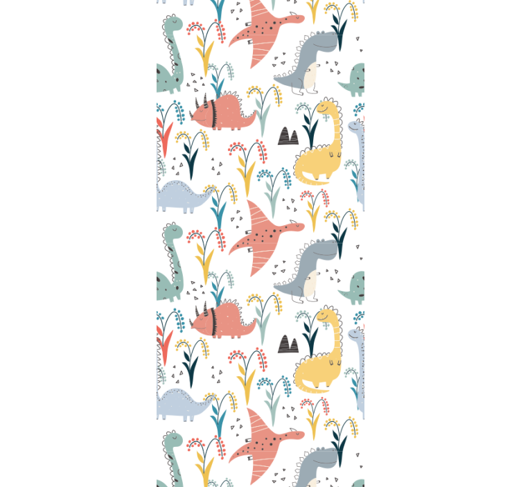 Colorful dinosaurs and trees pattern wall paper in bedroom - TenStickers