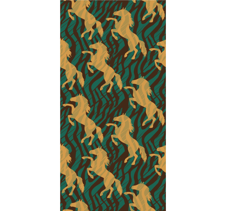 African style green and brown horse wall paper in bedroom - TenStickers